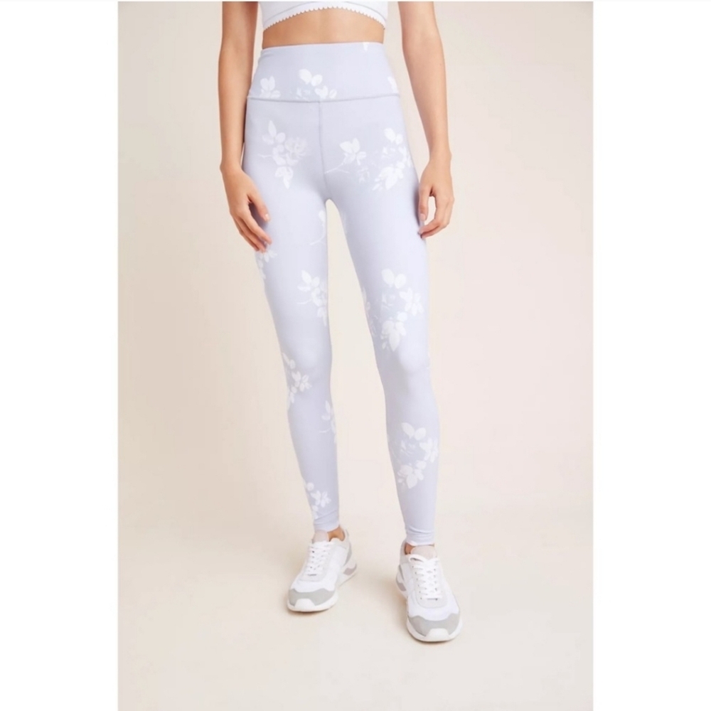 Anthropologie All Fenix Lottie Leggings Floral Light Lilac Gray High Rise Size S